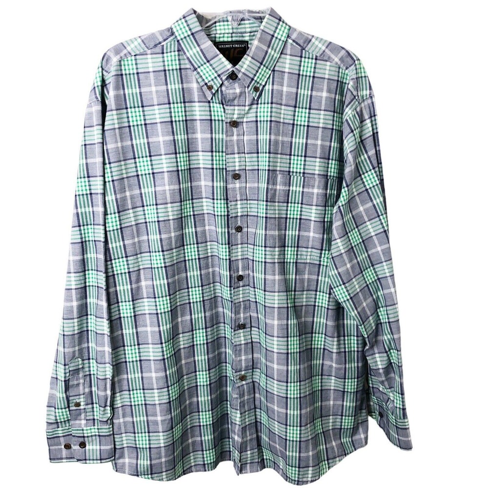 Walnut Creek Men's Blue Green Plaid Long Sleeve Button Down Shirt Size Large